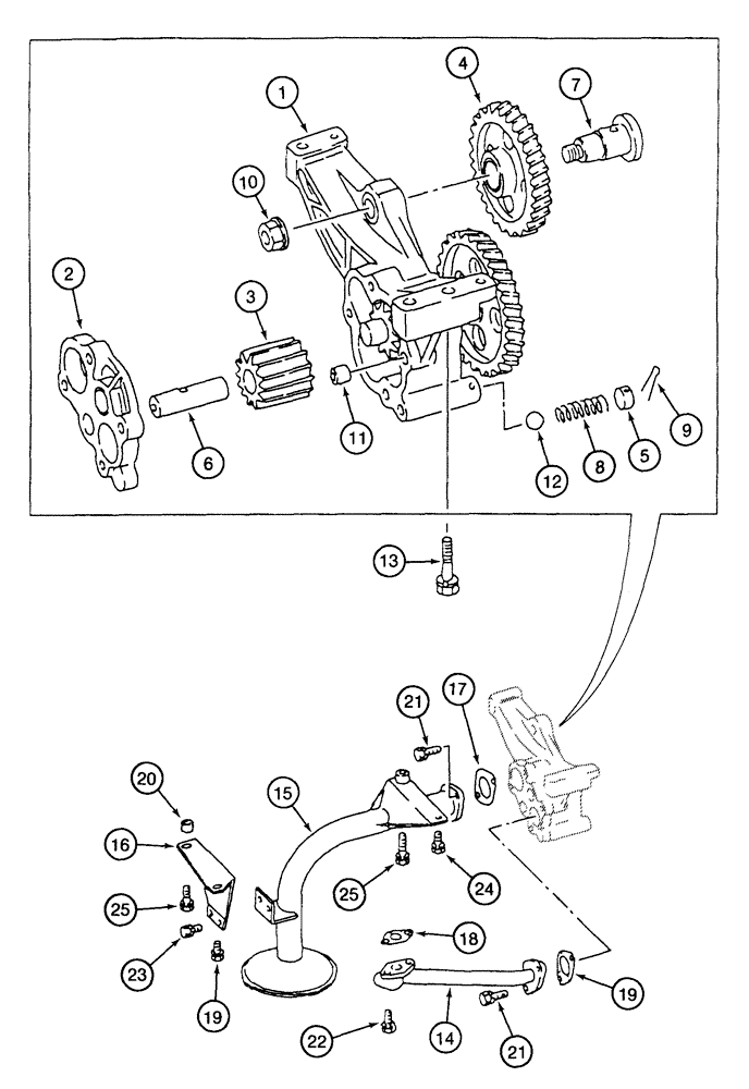 Схема запчастей Case 9050B - (2-34) - OIL PUMP AND STRAINER, 6D22-T ENGINE (02) - ENGINE