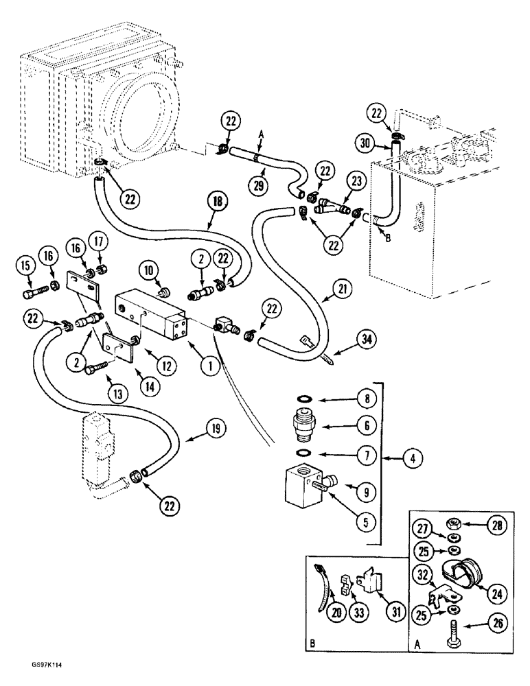 Схема запчастей Case 888 - (8B-16) - HYD. PUMP LINES, THERMOSTAT-CONTROLLED VALVE OPTION, P.I.N. 15647 AND AFTER, P.I.N. 106813 AND AFTER (08) - HYDRAULICS