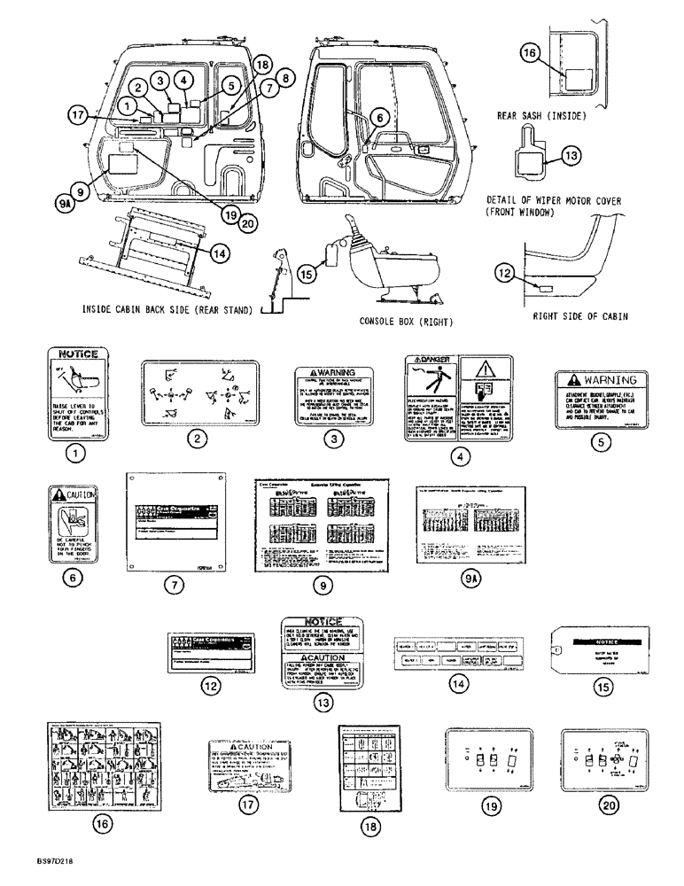 Схема запчастей Case 9040B - (9-138) - DECALS - ENGLISH LANGUAGE, OPERATORS COMPARTMENT (09) - CHASSIS