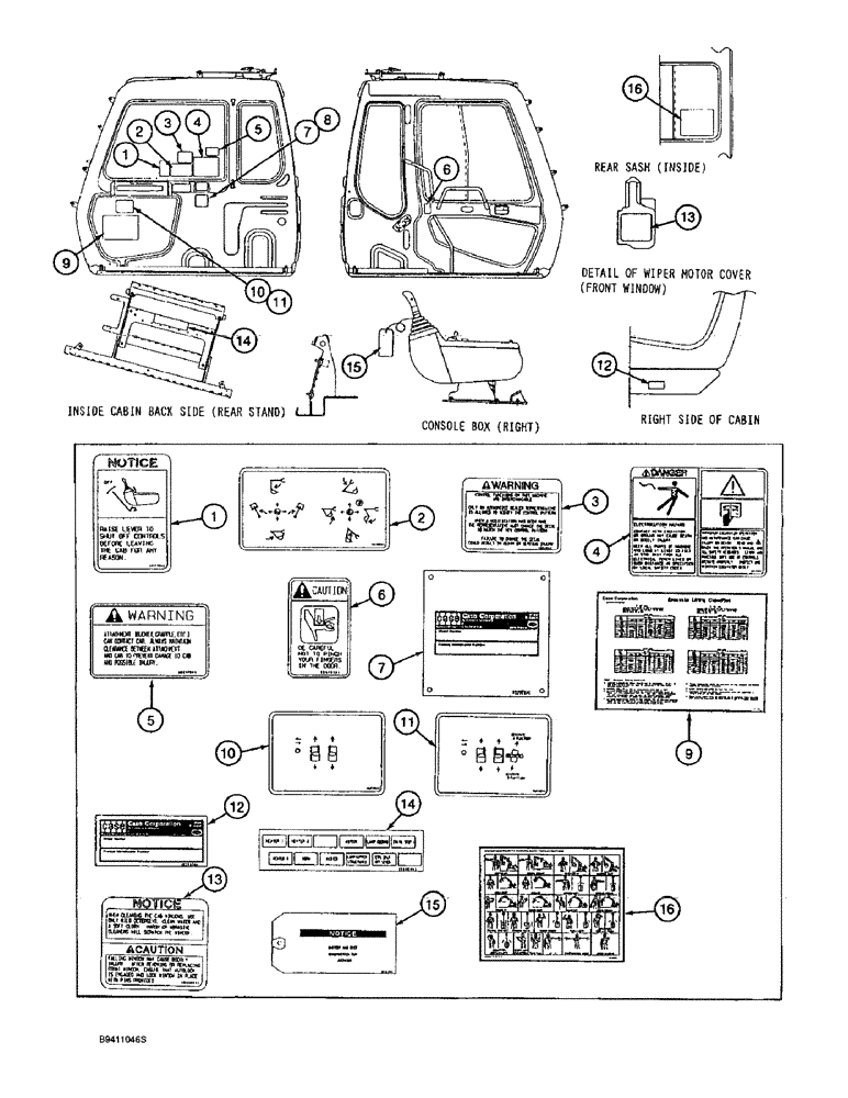 Схема запчастей Case 9030B - (9-142) - DECALS, FRENCH LANGUAGE, OPERATORS COMPARTMENT (09) - CHASSIS