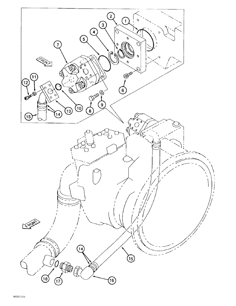 Схема запчастей Case 9050B - (8-02) - AUXILIARY HYDRAULIC PUMP, AND SUCTION LINE, FOR TIMBER KING MODELS PIN DAC0531001 THRU DAC0531007 (08) - HYDRAULICS