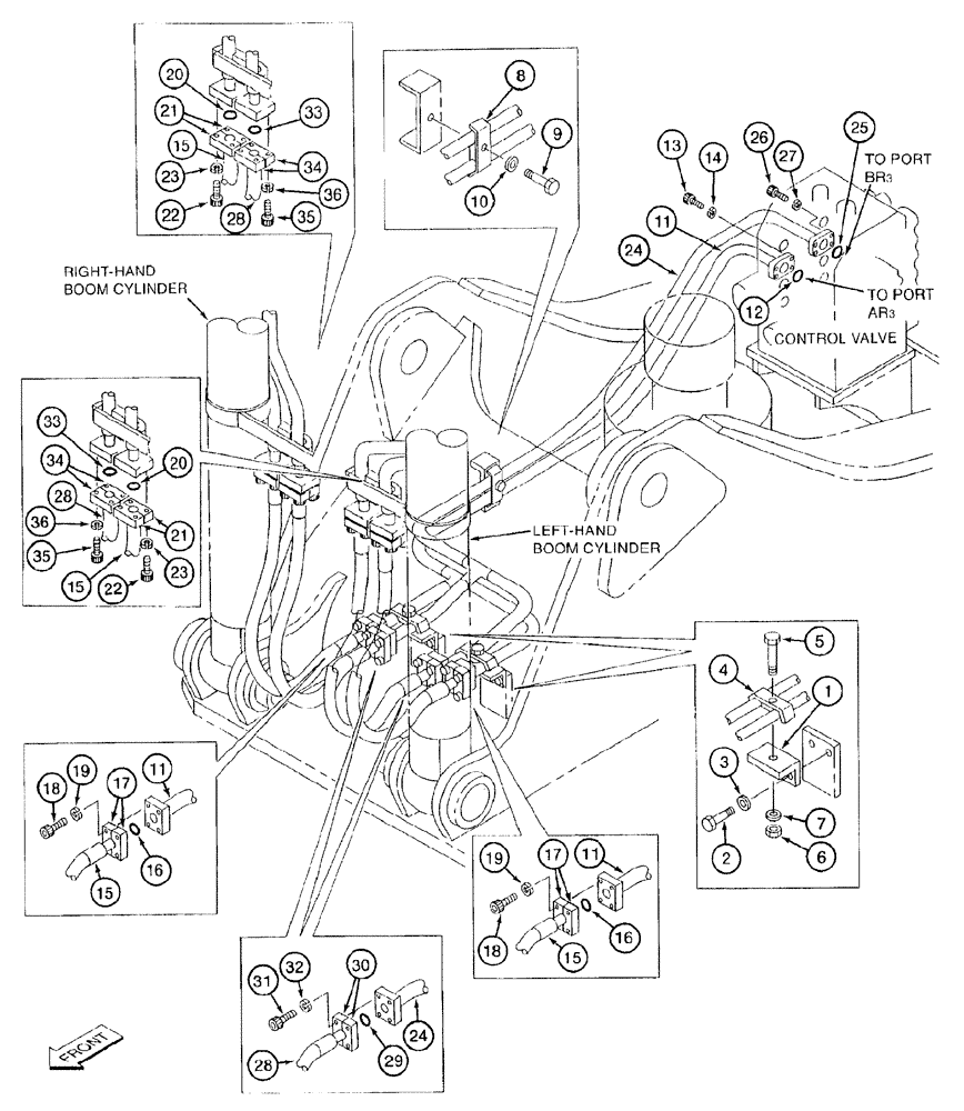 Схема запчастей Case 9050B - (8-054) - BOOM CYLINDER LINES (08) - HYDRAULICS