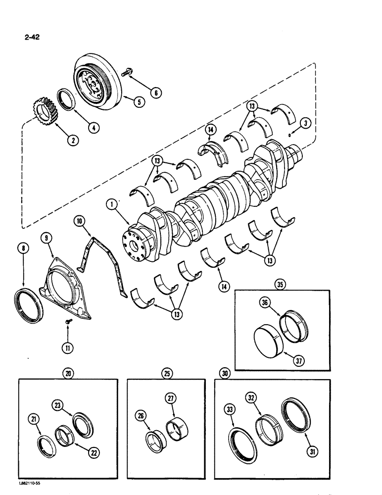 Схема запчастей Case W36 - (2-42) - CRANKSHAFT, 6TA-830 ENGINE (02) - ENGINE