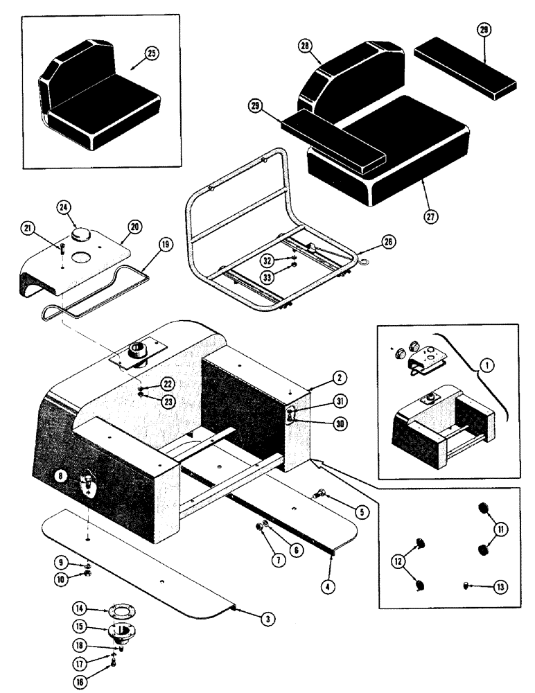 Схема запчастей Case 600 - (126) - BODY INSTALLATION, SEAT AND TANK, SEAT FRAME, CUSHIONS, MTG. PARTS (05) - UPPERSTRUCTURE CHASSIS