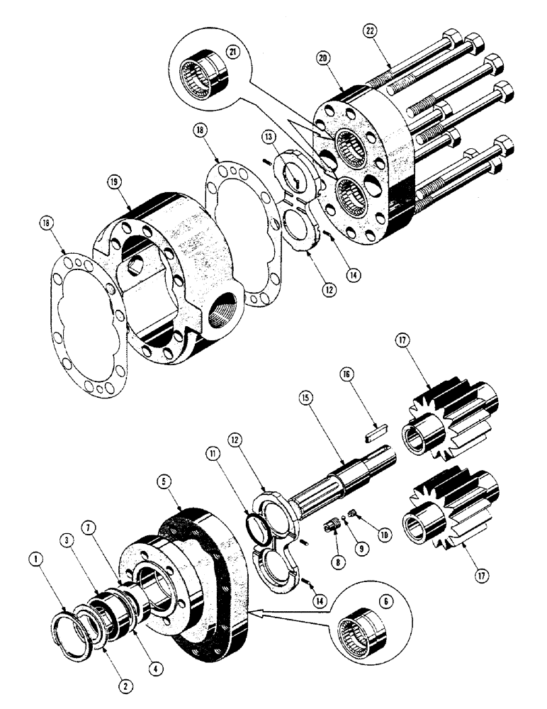 Схема запчастей Case 600 - (304) - HYDRAULIC PUMP ASSEMBLY, BODY, COVERS, GEARS, SHAFTS, BEARINGS, SEALS (07) - HYDRAULIC SYSTEM