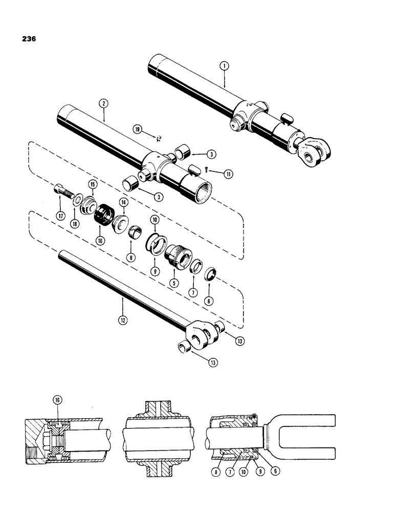 Схема запчастей Case 450 - (236) - G32137 & G32140 LOADER DUMP CYLINDER, 3" DIAMETER CYLINDER W/23-1/2" STROKE (07) - HYDRAULIC SYSTEM