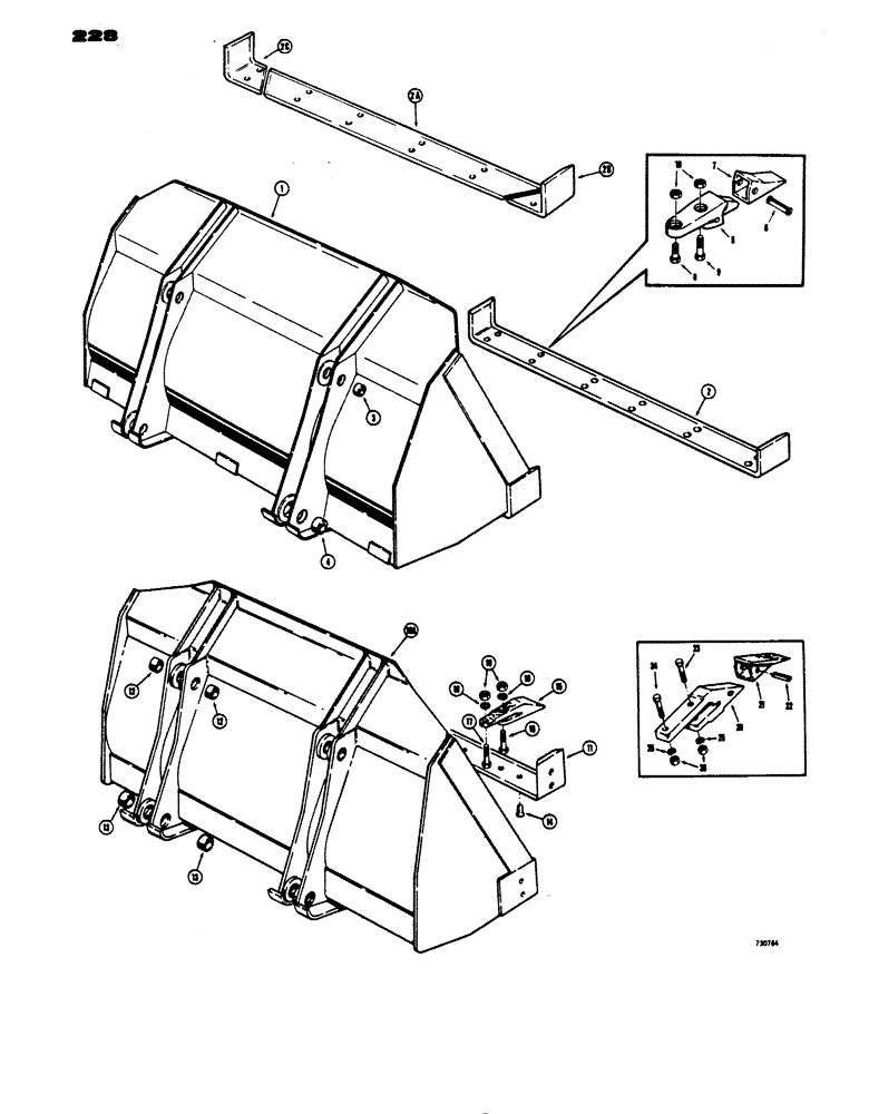 Схема запчастей Case 450 - (228) - D49578 LOADER BUCKET, 1 CU. YD. BUCKET WITH WELD ON CUTTING (05) - UPPERSTRUCTURE CHASSIS