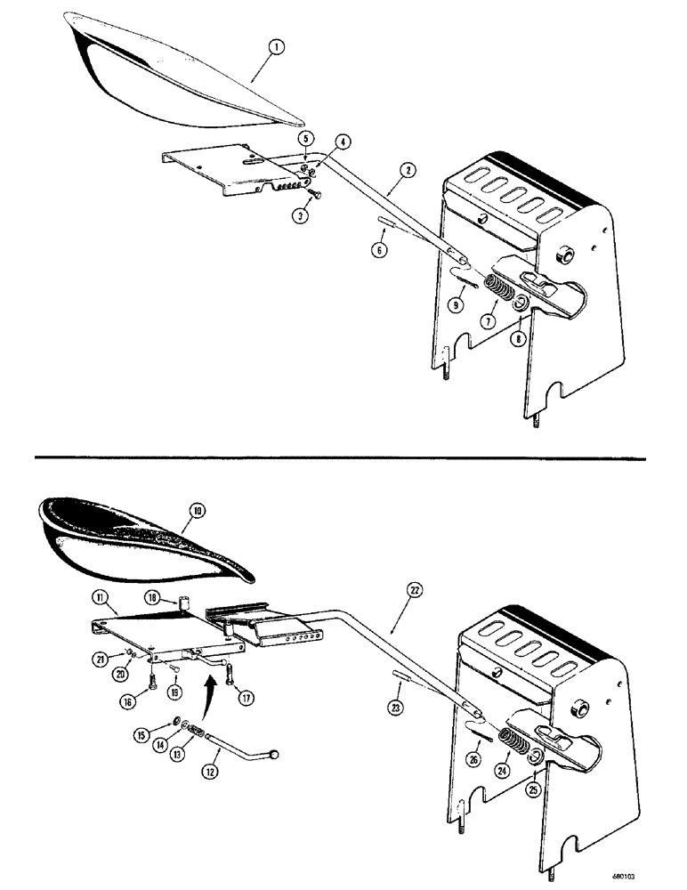 Схема запчастей Case 23 - (038) - SWING DOWN BACKHOE SEAT, EARLY PRODUCTION 