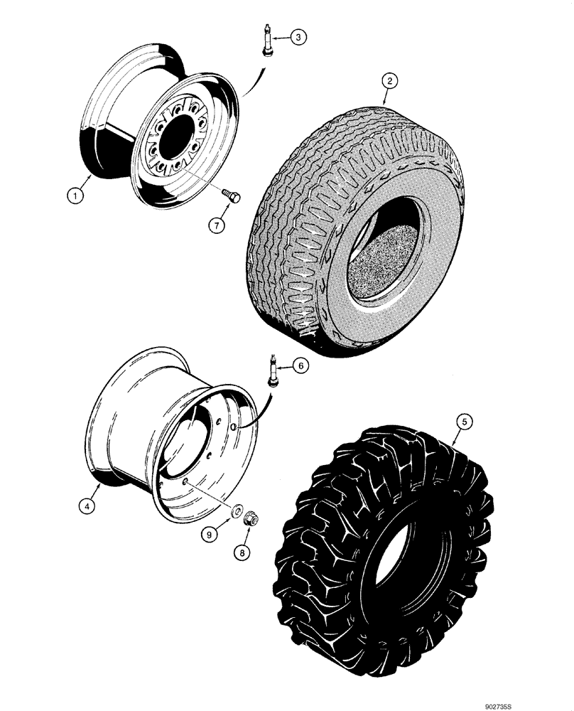 Схема запчастей Case 580SM - (05-09) - WHEELS, FRONT - TIRES (05) - STEERING