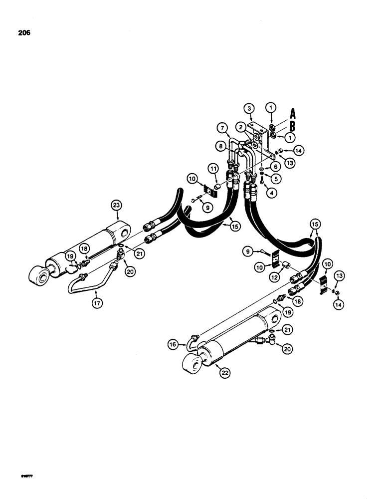 Схема запчастей Case 855C - (206) - RIPPER HYDRAULIC CIRCUIT, REAR OF TRACTOR TO CYLINDERS (07) - HYDRAULIC SYSTEM