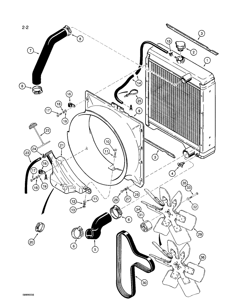 Схема запчастей Case 580SK - (2-02) - RADIATOR,FAN &MOUNTING PARTS MODEL W/O TURBOCHARGED ENG;MODEL W/TURBOCHARGED ENG TRAC PIN JJG0173468 (02) - ENGINE