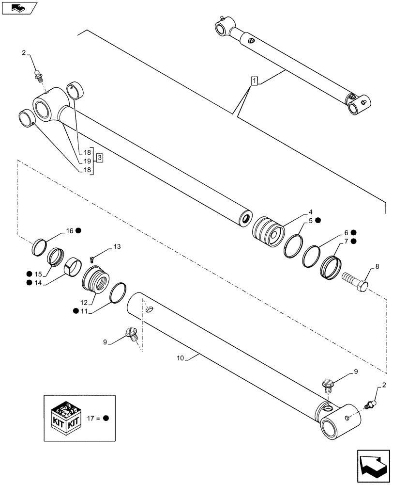 Схема запчастей Case 590SN - (35.737.0203[01]) - DIPPER CYLINDER - C9057 (35) - HYDRAULIC SYSTEMS