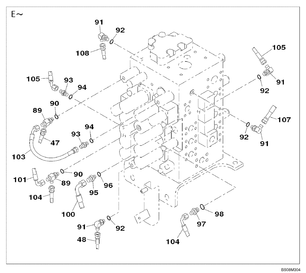 Схема запчастей Case CX350B - (08-87) - HYDRAULICS - PILOT PRESSURE, RETURN LINES (08) - HYDRAULICS