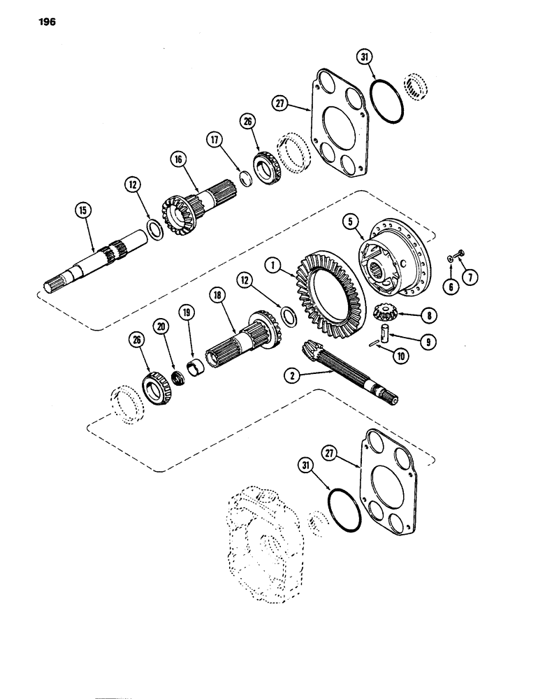 Схема запчастей Case 480D - (196) - TRANSAXLE DIFFERENTIAL, TRANSMISSION S/N 16270319 AND AFTER (27) - REAR AXLE SYSTEM