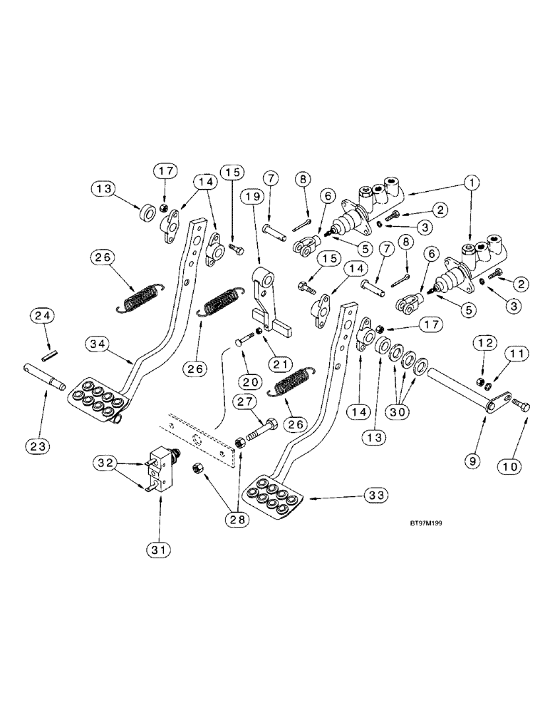 Схема запчастей Case 580L - (7-006) - BRAKE PEDALS AND BRAKE MASTER CYLINDER MOUNTING (07) - BRAKES