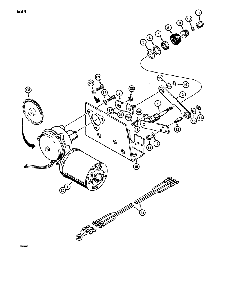 Схема запчастей Case 480D - (534) - WINDSHIELD WIPER MOTORS, FRONT WINDSHIELD WIPER MOTOR ONLY 480D MODELS ONLY (90) - PLATFORM, CAB, BODYWORK AND DECALS