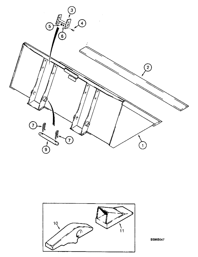 Схема запчастей Case 1825B - (9-08) - BUCKET, LOADER, 44 INCH (118 MM) WIDE BUCKET (09) - CHASSIS/ATTACHMENTS