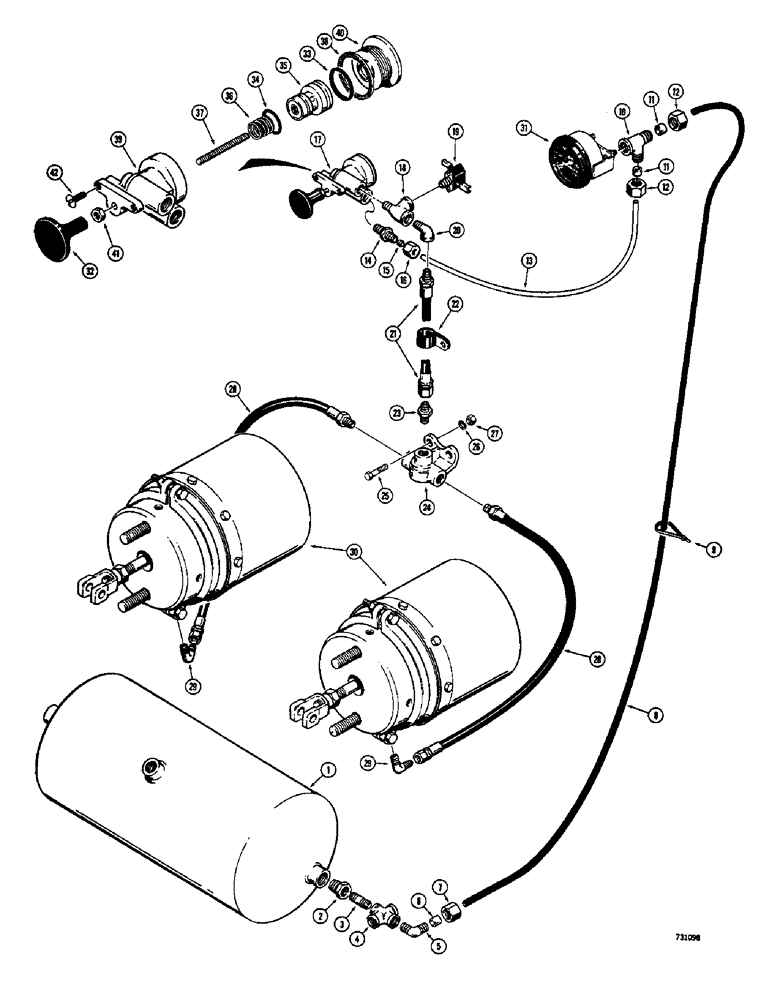 Схема запчастей Case 680CK - (105A) - BRAKE SYSTEM, PARKING BRAKE CONTROLS AND PRESSURE GAUGE (33) - BRAKES & CONTROLS