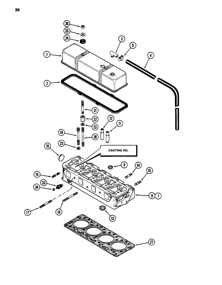 Схема запчастей Case 480D - (036) - CYLINDER HEAD AND COVER, 188 DIESEL ENGINE (10) - ENGINE