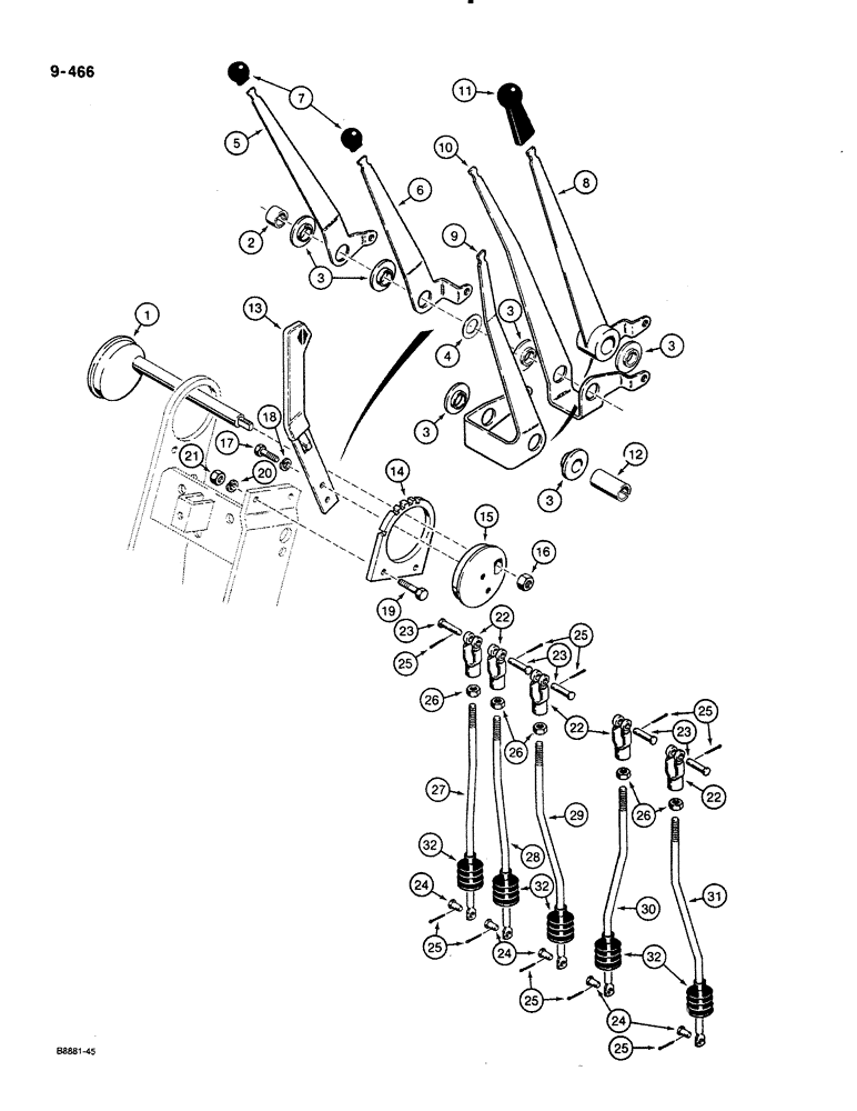 Схема запчастей Case 580K - (09-466) - BACKHOE CONTROLS W/FOOT SWING, W/NON-EXTENDABLE DIPPER USED ON MODELS W/TILT BACKHOE CONTROLS (09) - CHASSIS/ATTACHMENTS