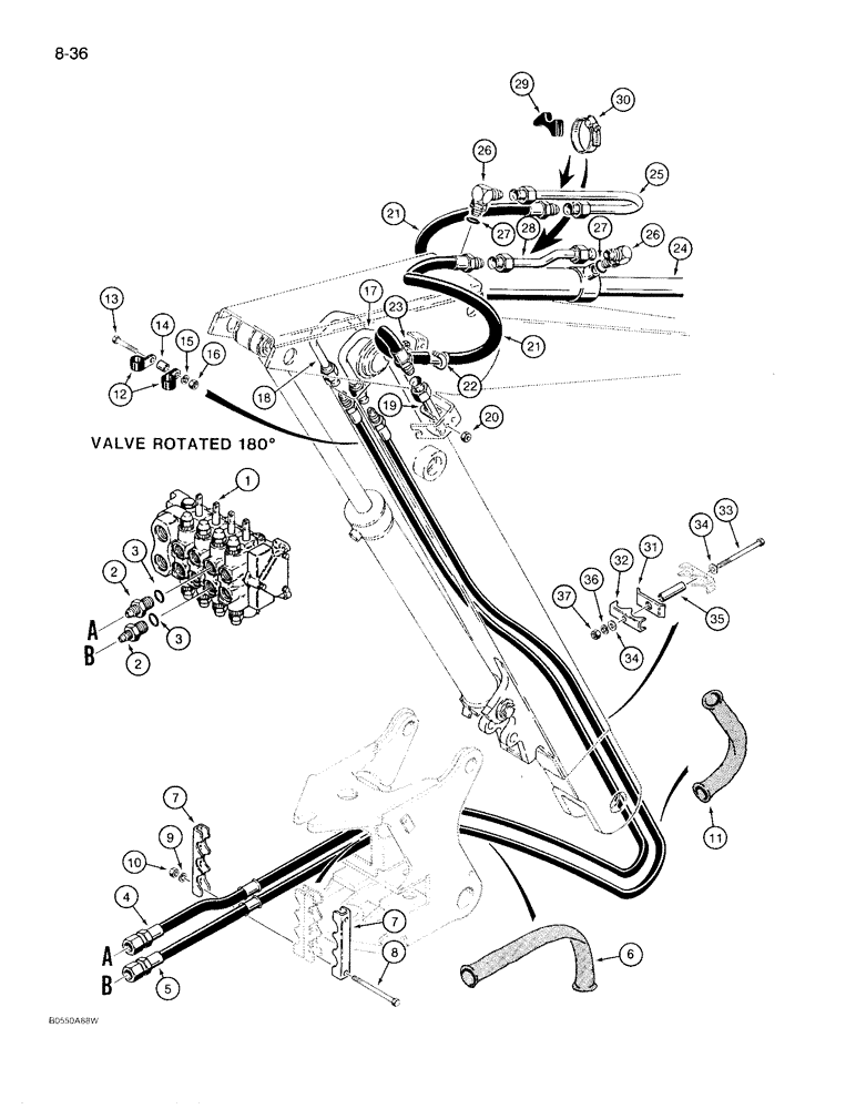 Схема запчастей Case 780D - (8-036) - BACKHOE BUCKET CYLINDER HYDRAULIC CIRCUIT, PRIOR TO P.I.N. JJG0071751 (08) - HYDRAULICS