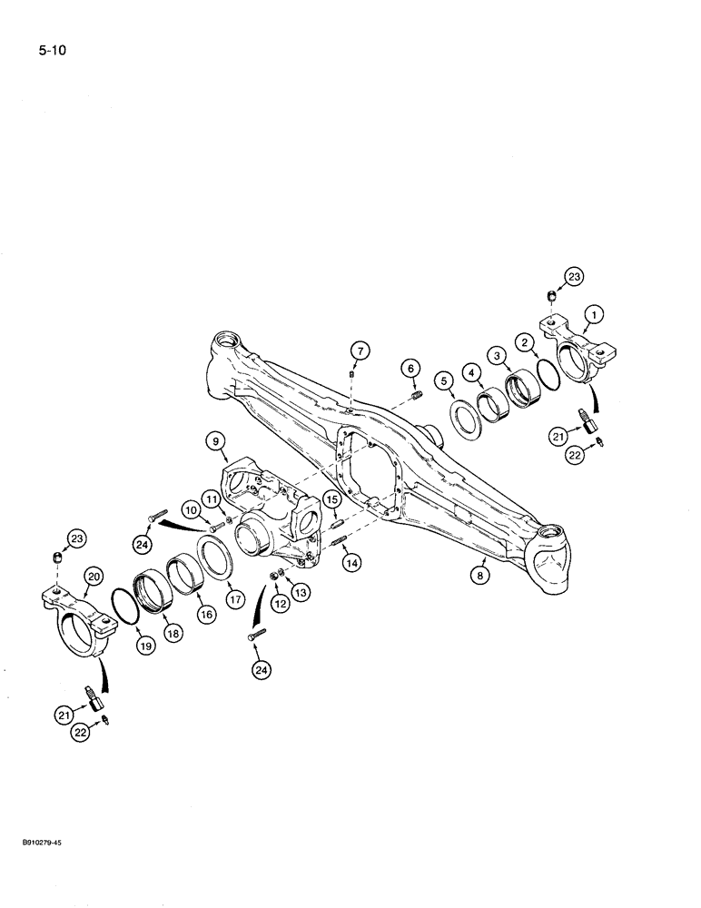 Схема запчастей Case 780D - (5-10) - TWO WHEEL DRIVE FRONT AXLE, AXLE HOUSING, CARRIER, AND SUPPORT (05) - STEERING