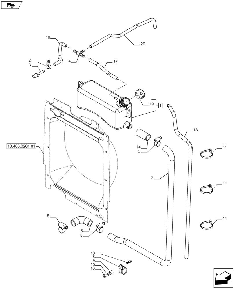 Схема запчастей Case 590SN - (10.406.0201[02]) - VAR - 423000, 442082, 747853, 747854, 747855 - COOLANT EXPANSION RESERVOIR (10) - ENGINE