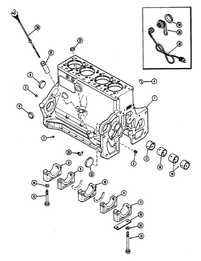 Схема запчастей Case 880B - (018) - CYLINDER BLOCK, 336BDT DIESEL ENGINE (01) - ENGINE