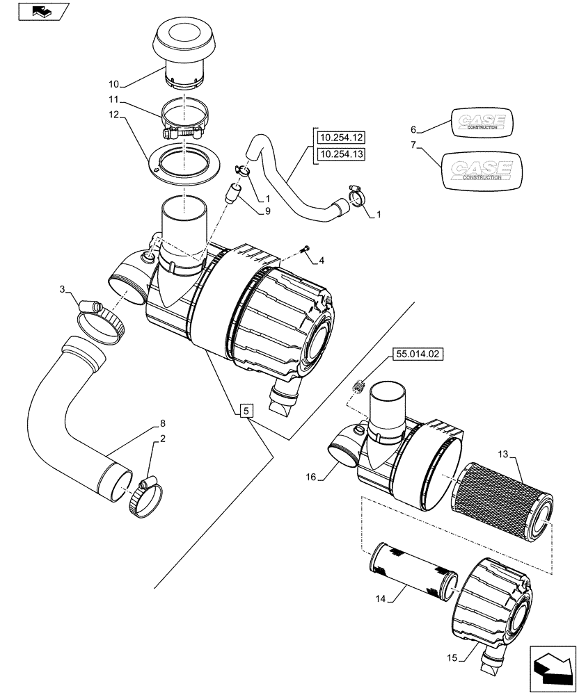 Схема запчастей Case 590SN - (10.202.02) - AIR CLEANER (10) - ENGINE