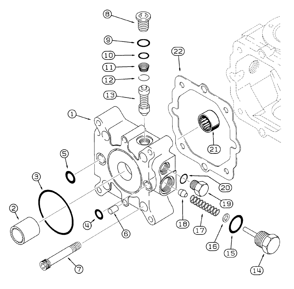 Схема запчастей Case 460 - (6-18) - TANDEM PUMP ASSEMBLY, 113598A1, FRONT DRIVE PUMP, END CAP AND RELIEF VALVES (06) - POWER TRAIN