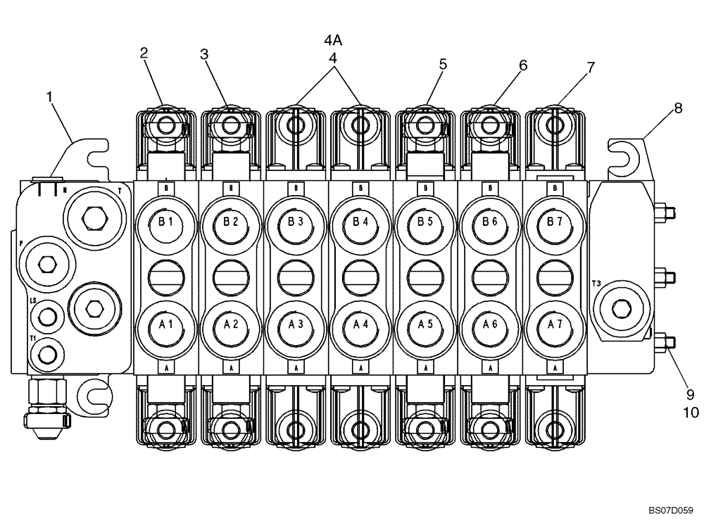 Схема запчастей Case 580M - (08-37) - VALVE ASSY - BACKHOE CONTROL, 7 SPOOL (W/ EXT DIPPER, W/ OR W/O AUX HYDS, W/ PILOT CONTROLS) (08) - HYDRAULICS