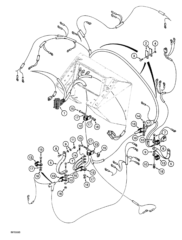 Схема запчастей Case 760 - (04-022) - MAIN WIRING HARNESS, CLAMPS & GROUND STRAPS, MODELS W/ ELECTRONIC STEERING PRIOR TO P.I.N JAF0022965 (55) - ELECTRICAL SYSTEMS