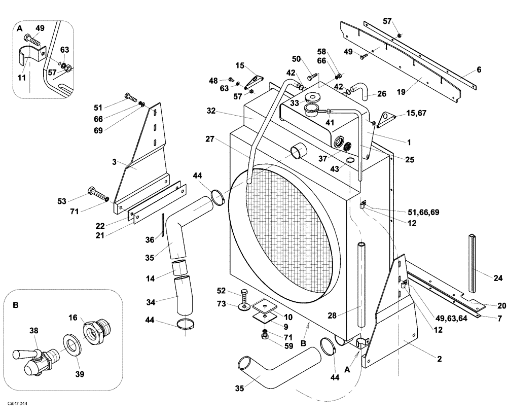 Схема запчастей Case SV223 - (02-002-00[01]) - WATER CIRCUIT - ENGINE (01) - ENGINE