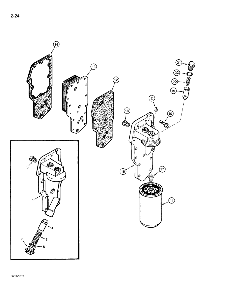 Схема запчастей Case 621 - (2-24) - OIL FILTER AND COOLER, 6T-590 ENGINE (02) - ENGINE