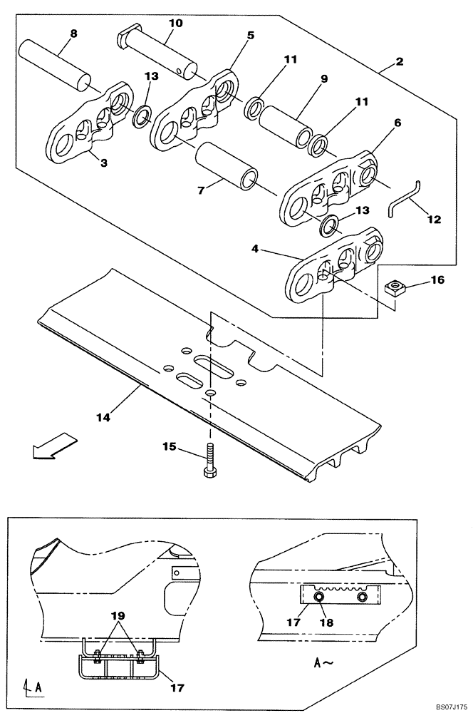 Схема запчастей Case CX130B - (05-10) - TRACK CHAINS, 700 MM, M SEAL NO HOLE (11) - TRACKS/STEERING