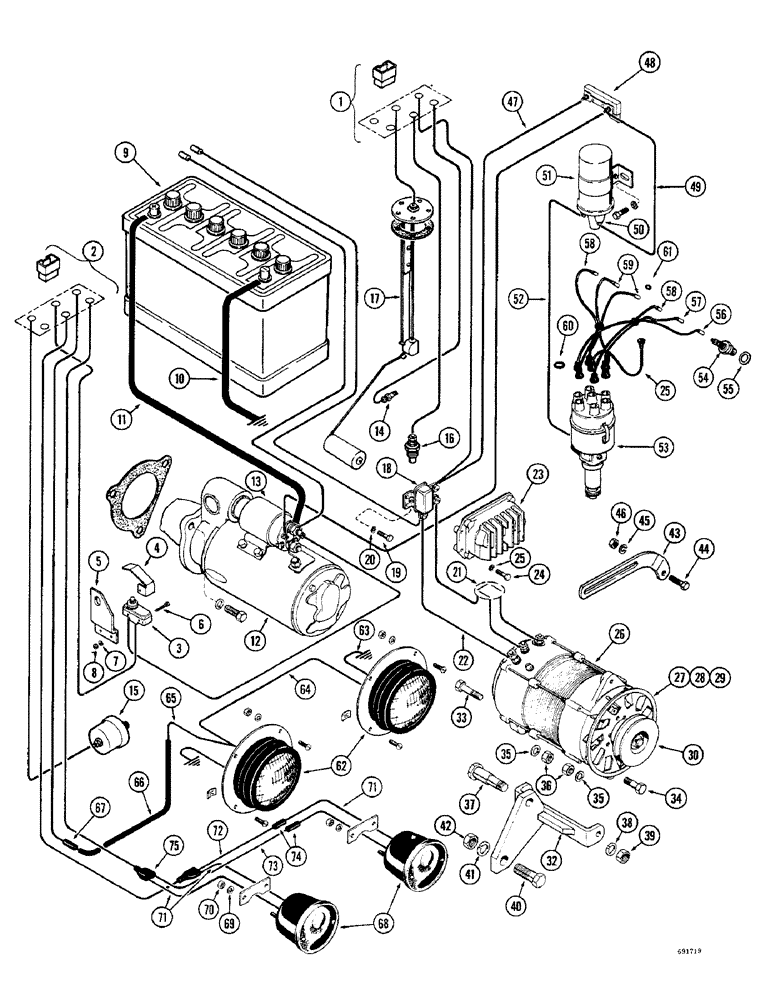 Схема запчастей Case W10B - (061C) - ALTERNATOR ELECTRICAL SYSTEM, PRIOR TO LOADER SERIAL NUMBER 9805550, GAS ENGINE (04) - ELECTRICAL SYSTEMS