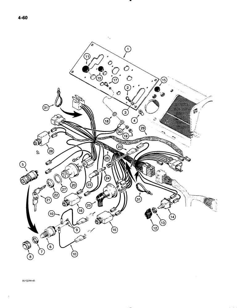 Схема запчастей Case W11B - (4-060) - ELECTRICAL SYSTEM, LEFT-HAND INSTRUMENT PANEL, P.I.N. 9158252 THRU 9162787 (04) - ELECTRICAL SYSTEMS