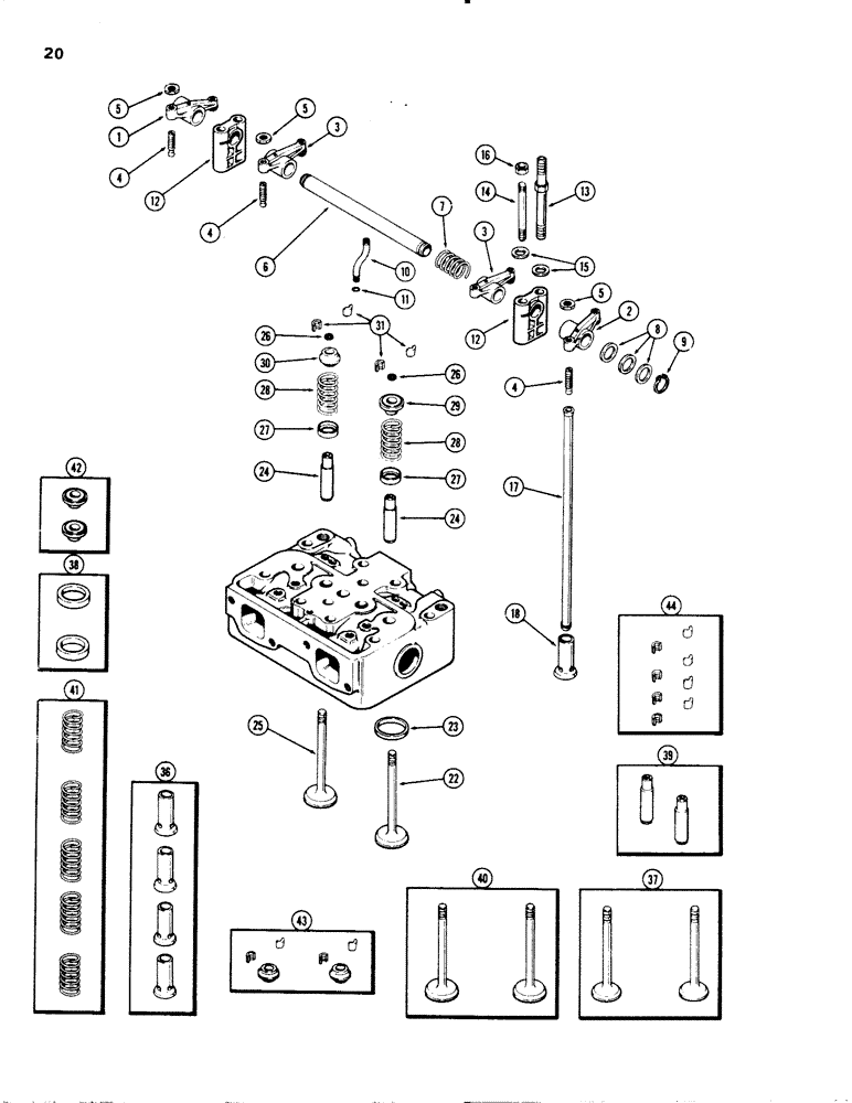 Схема запчастей Case W20 - (020) - VALVE MECHANISM, (401 BD) DIESEL ENGINE (02) - ENGINE