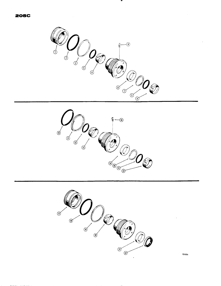 Схема запчастей Case 1150 - (205C) - CYLINDER PACKING KITS, USED IN RIPPER CYLINDER WITH, 4" CYLINDER TUBE & 2" DIA. PISTON ROD (07) - HYDRAULIC SYSTEM