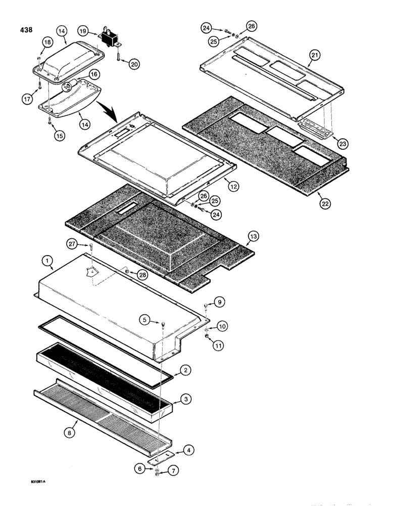 Схема запчастей Case 1150D - (438) - CAB, AIR FILTER AND INSIDE ROOF COVERS (09) - CHASSIS/ATTACHMENTS