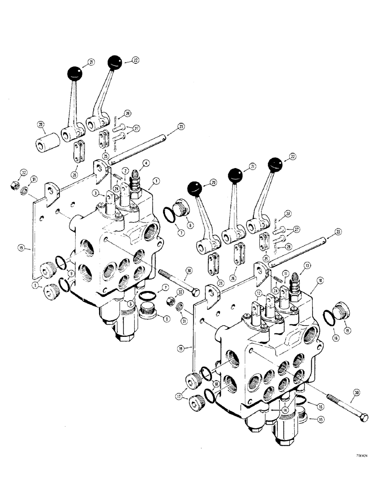 Схема запчастей Case 310G - (176) - DOZER CONTROL VALVE & LEVERS, D35493 DOZER VALVE W/ BACKHOE - TWO SPOOL (07) - HYDRAULIC SYSTEM