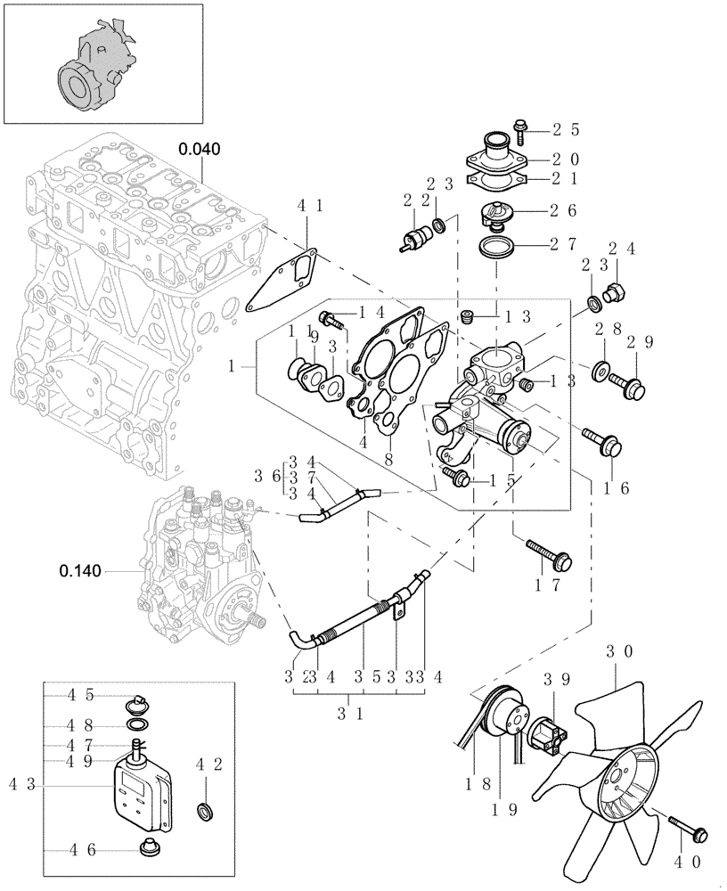 Схема запчастей Case CX20B - (0.323[01]) - ENGINE COOLING SYSTEM (10) - ENGINE