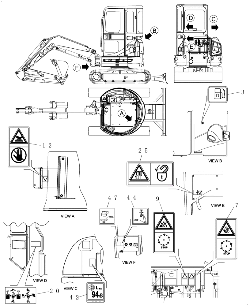 Схема запчастей Case CX27B - (4.520[08]) - DECALS - CAB (04) - Section 4