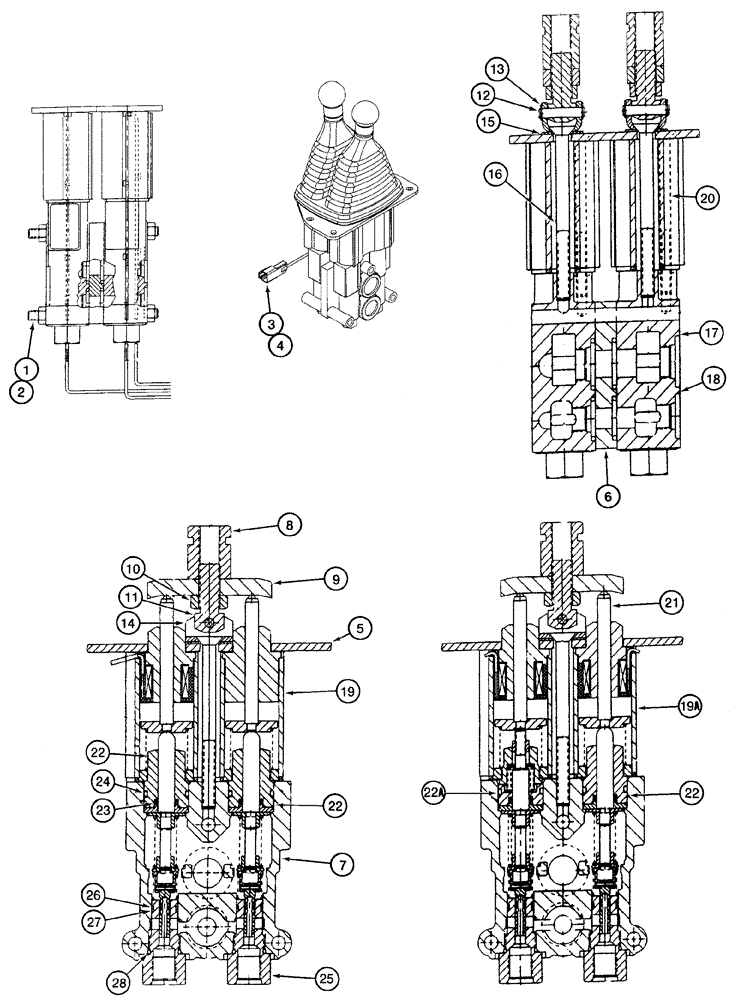 Схема запчастей Case 621C - (08-050) - VALVE ASSY - REMOTE CONTROL, DUAL LEVER, DUAL LEVER W/TWO SPOOL VALVE, NORTH AMERICA ONLY (08) - HYDRAULICS