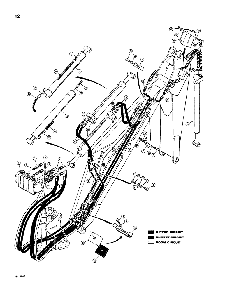 Схема запчастей Case D130 - (9-12) - BACKHOE HYDRAULIC LINES, BOOM, DIPPER ARM AND BUCKETCIRCUIT USED ON BACKHOE Q2720171 & AFT 