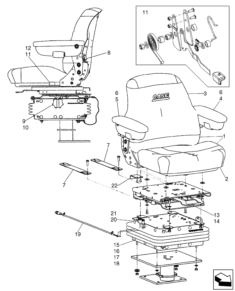 Схема запчастей Case 580SM - (90.120.01[02]) - SEAT ASSY, MECHANICAL SUSPENSION (90) - PLATFORM, CAB, BODYWORK AND DECALS