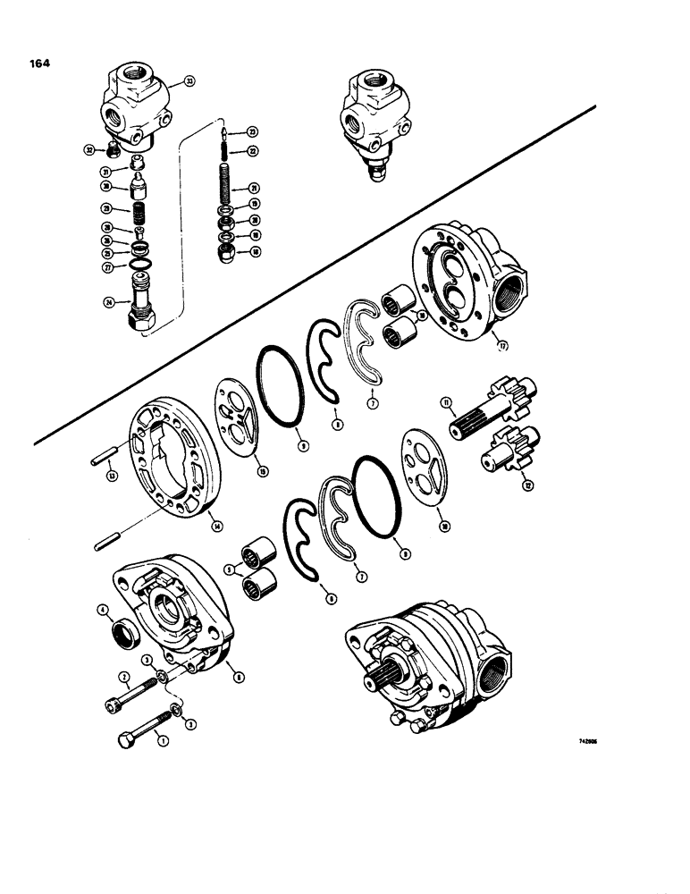 Схема запчастей Case 35 - (164) - D52271 HYD PUMP, USED W/ 3 POINT HITCH NONLOADER MDLS ONLY 