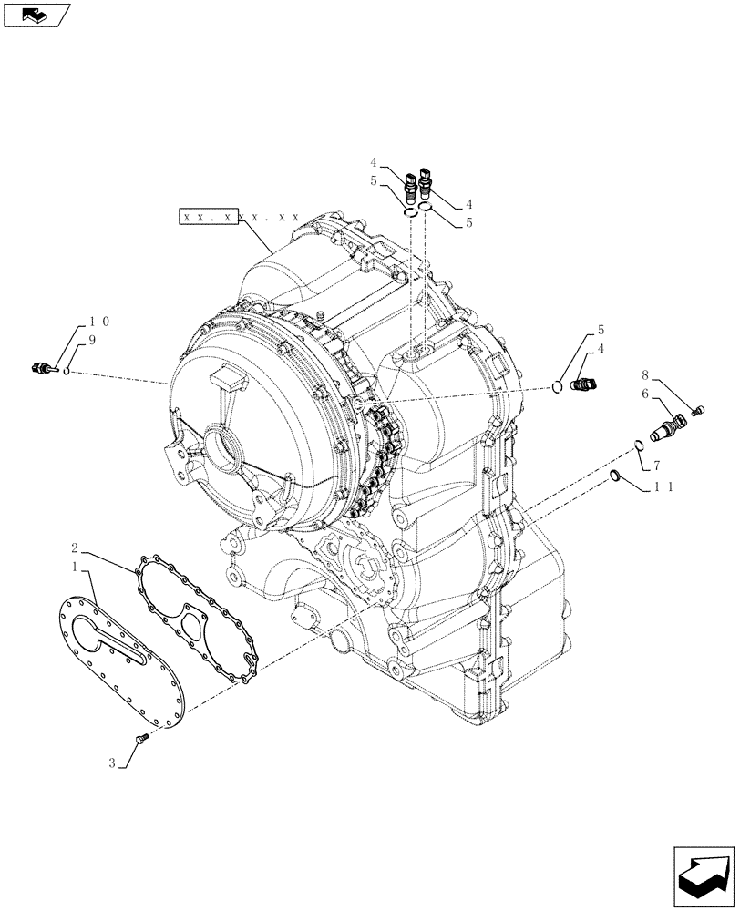 Схема запчастей Case 721F - (21.100.02[02]) - TRANSMISSION 5-SPEED, SPEED SENSOR, TEMPERATURE SENSOR, AND PUMP COVER (21) - TRANSMISSION