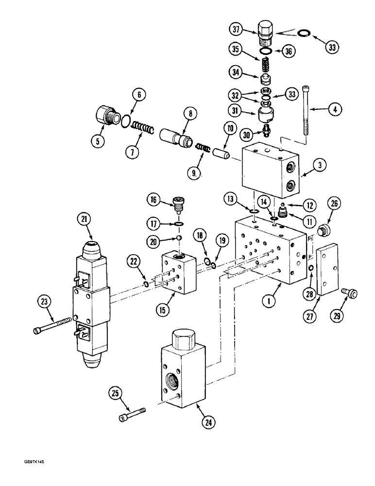 Схема запчастей Case 888 - (8C-36) - SOLENOID VALVE AND SWING BRAKE RELEASE (08) - HYDRAULICS