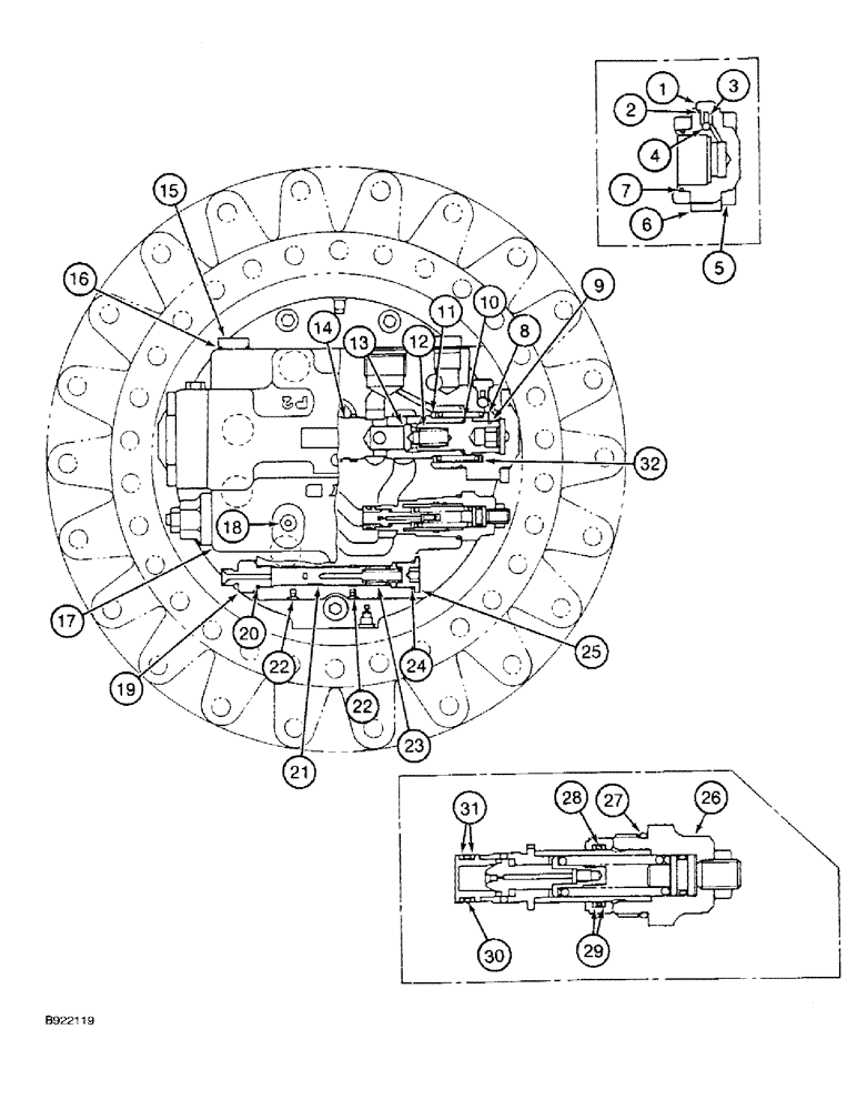 Схема запчастей Case 9030 - (6-10) - 155808A1 TRACK DRIVE MOTOR, COVER AND VALVES (06) - POWER TRAIN